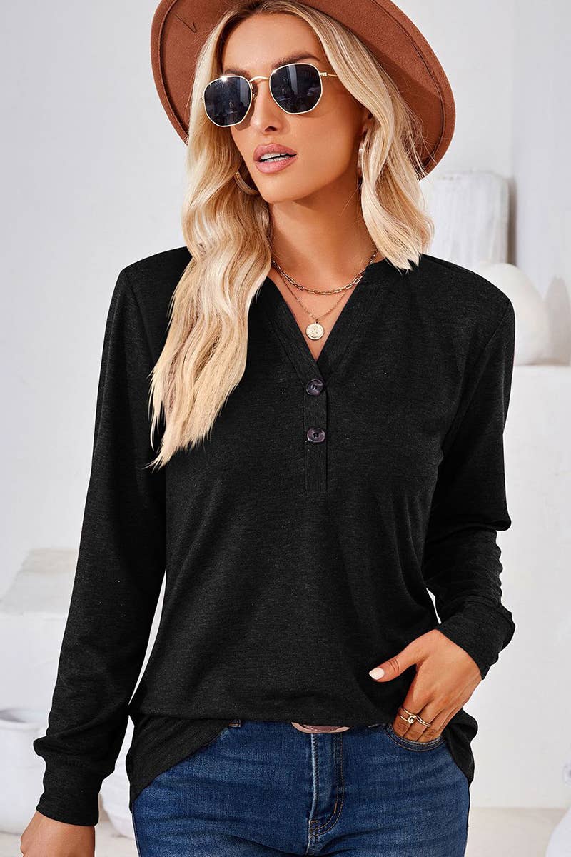 Women’s Buttoned V-Neck Casual Tee