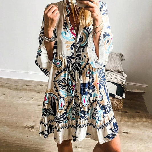 Holiday Style Loose Casual Floral Dress – Flowy & Comfortable
