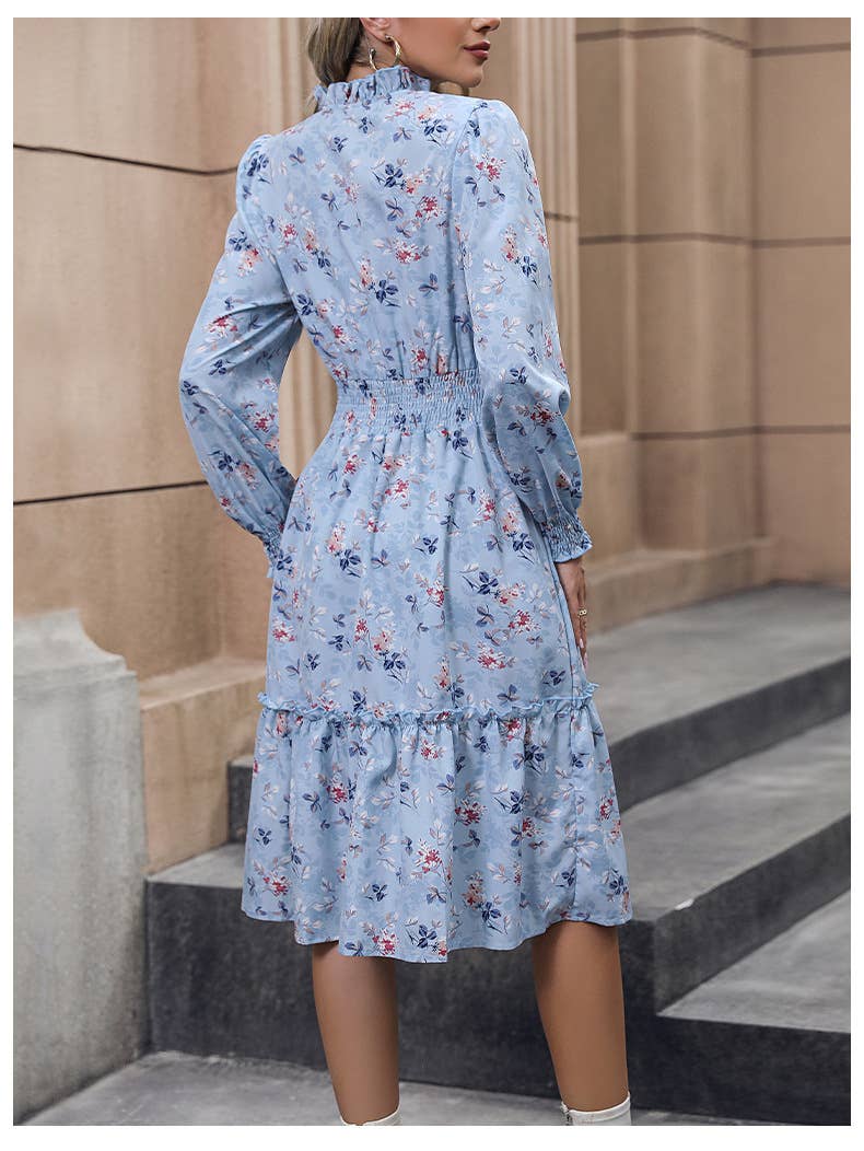 Long Sleeve V-Neck Floral Dress