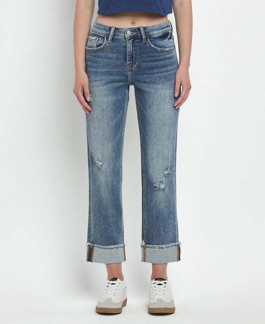Lovervet by Vervet High Rise Cuffed Straight Jeans