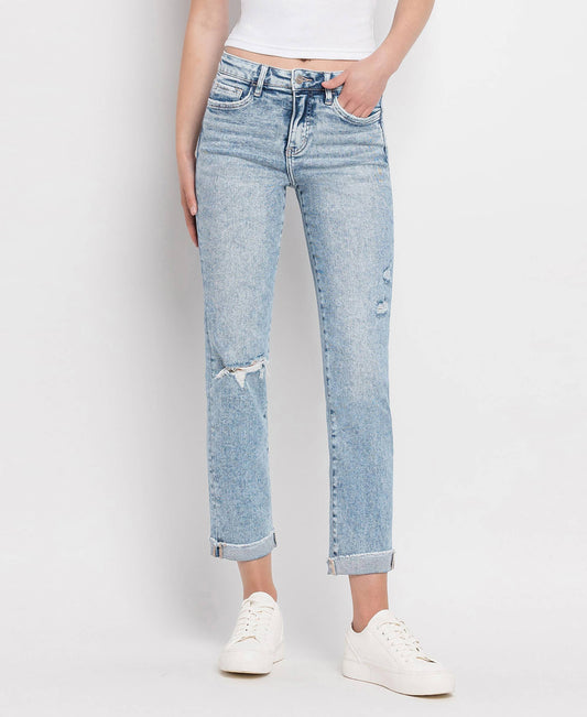 Lovervet by Vervet Tummy Control High Rise Cuff Slim Straight Jeans