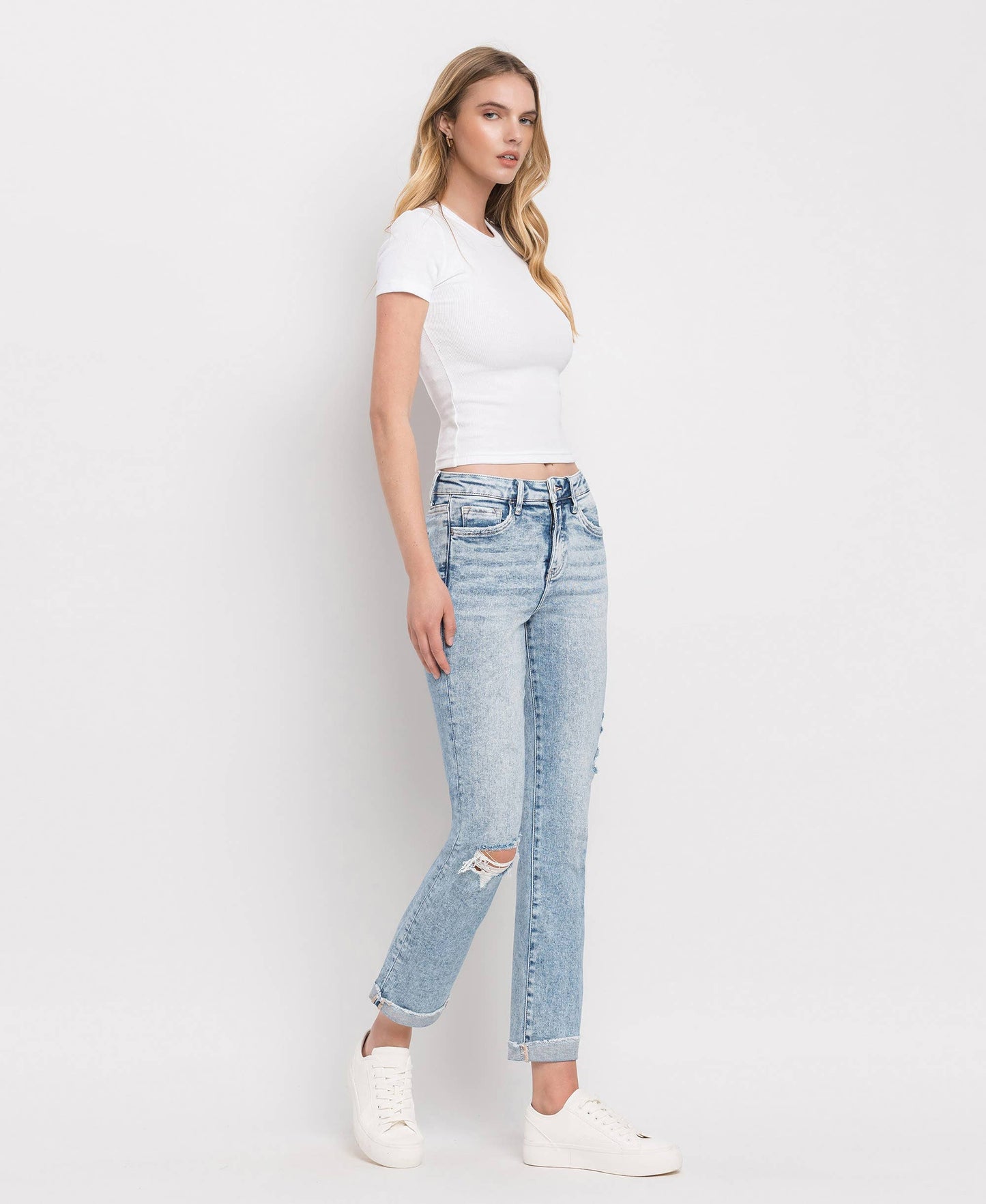 Lovervet by Vervet Tummy Control High Rise Cuff Slim Straight Jeans