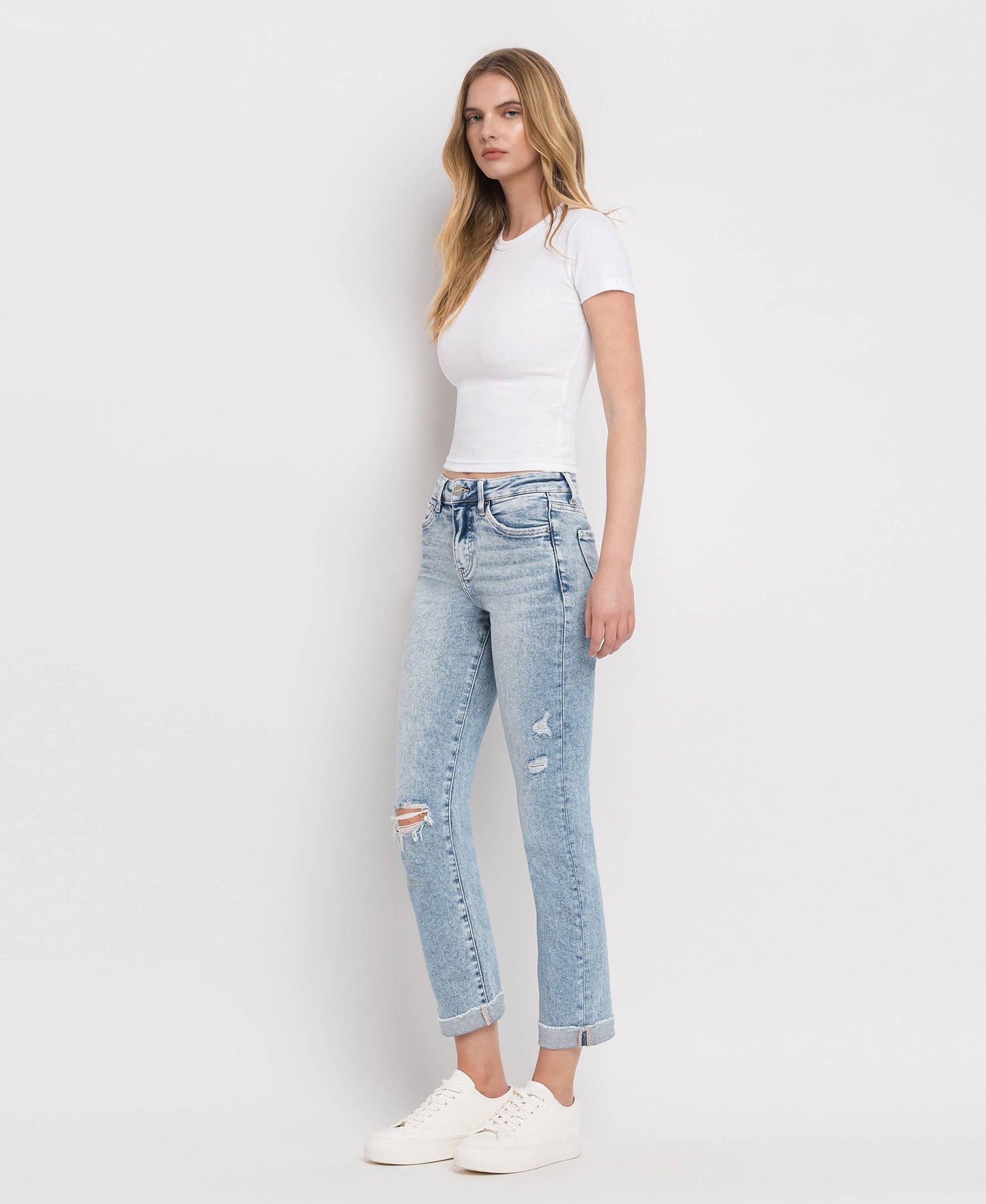 Lovervet by Vervet Tummy Control High Rise Cuff Slim Straight Jeans