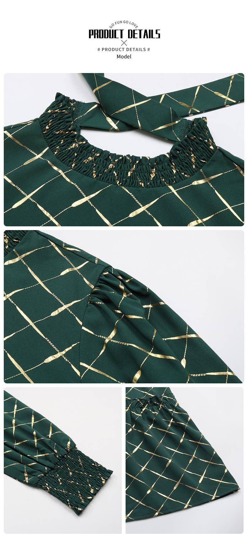 Diamond Long-Sleeved Loose Fit Dress with Gold Stamping