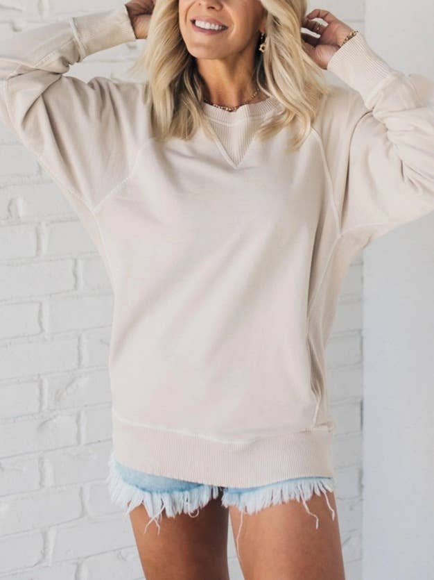 Women’s Ribbed Pocket Pullover Hoodie LOOSE fit
