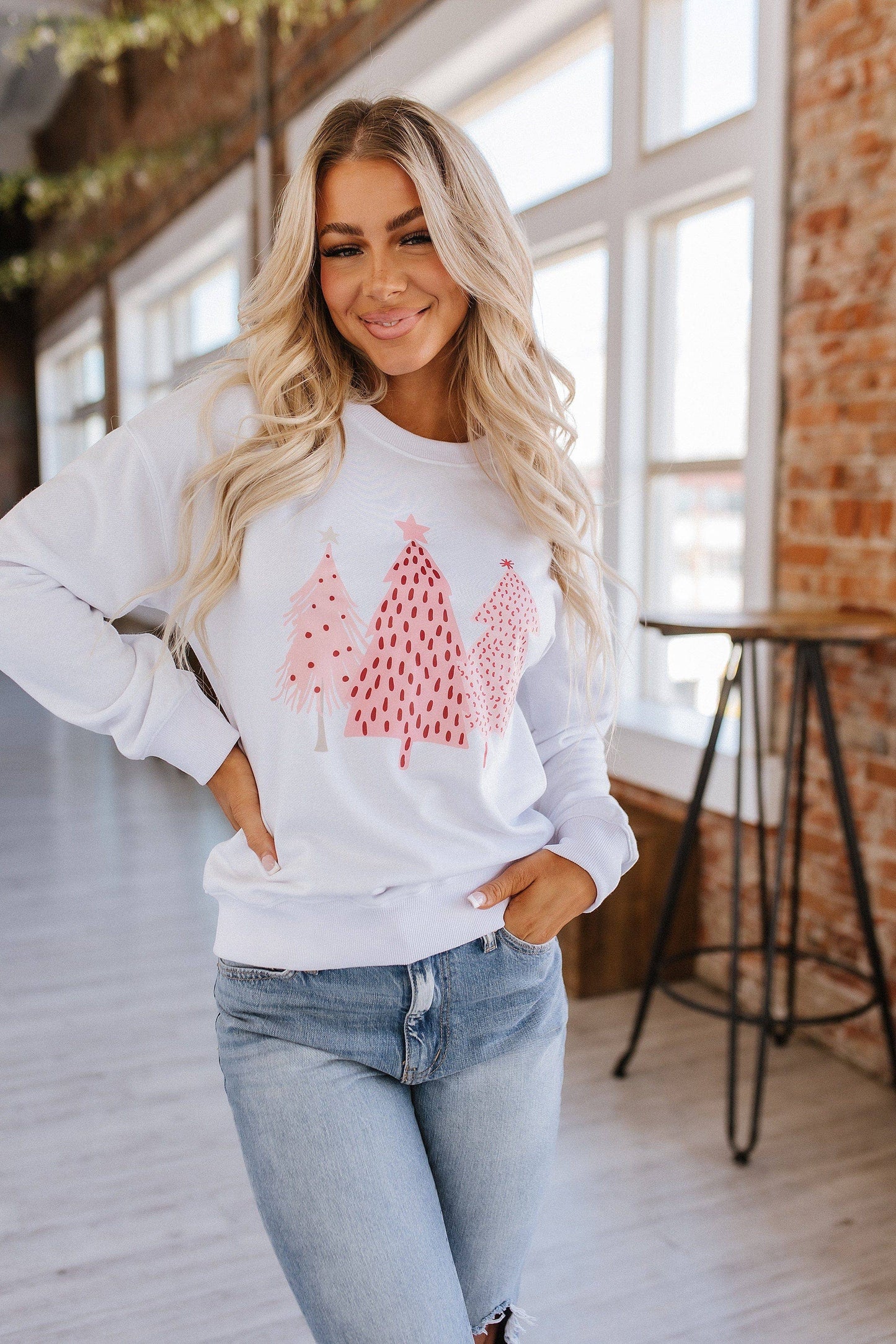 Pink Christmas Tree Sweatshirt – Festive Holiday Pullover