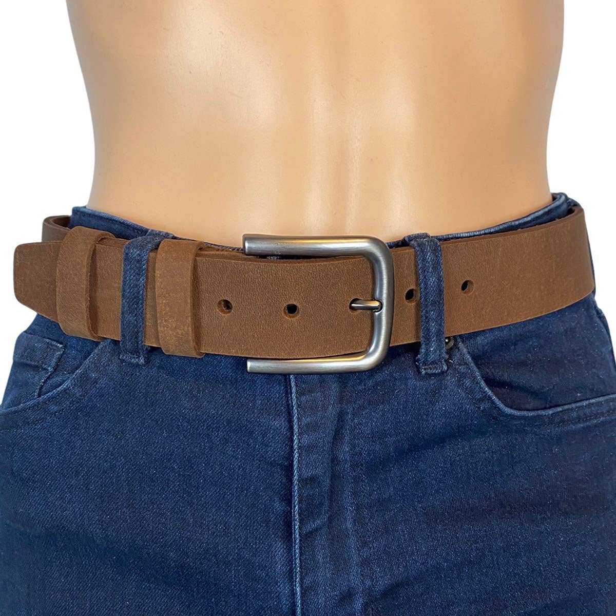 Italian Leather Brown Belt with Silver Buckle