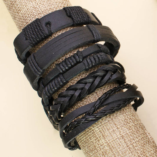 Black Vegan Leather Unisex Pull Bracelet – Adjustable Rustic Style