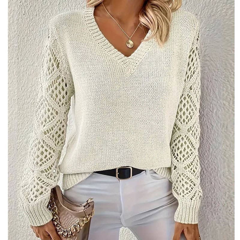Cut-Out V-Neck Pullover Sweater