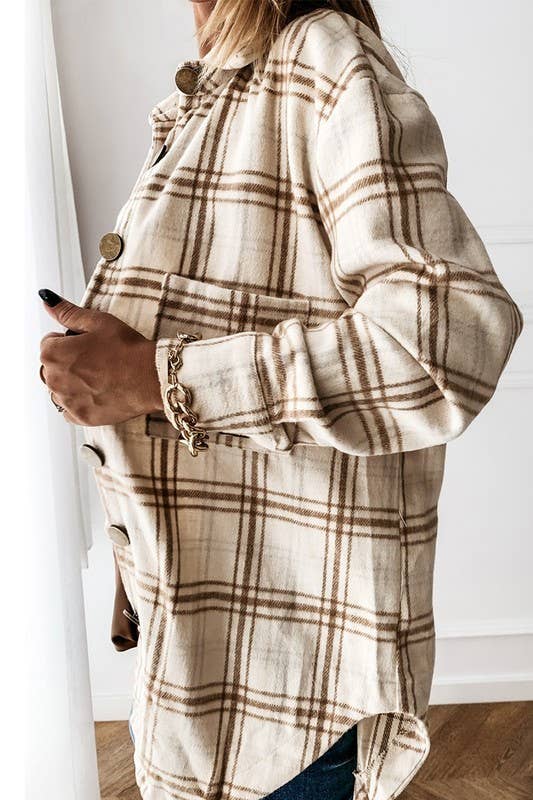 Mid-Length Plaid Flannel Jacket Shirt