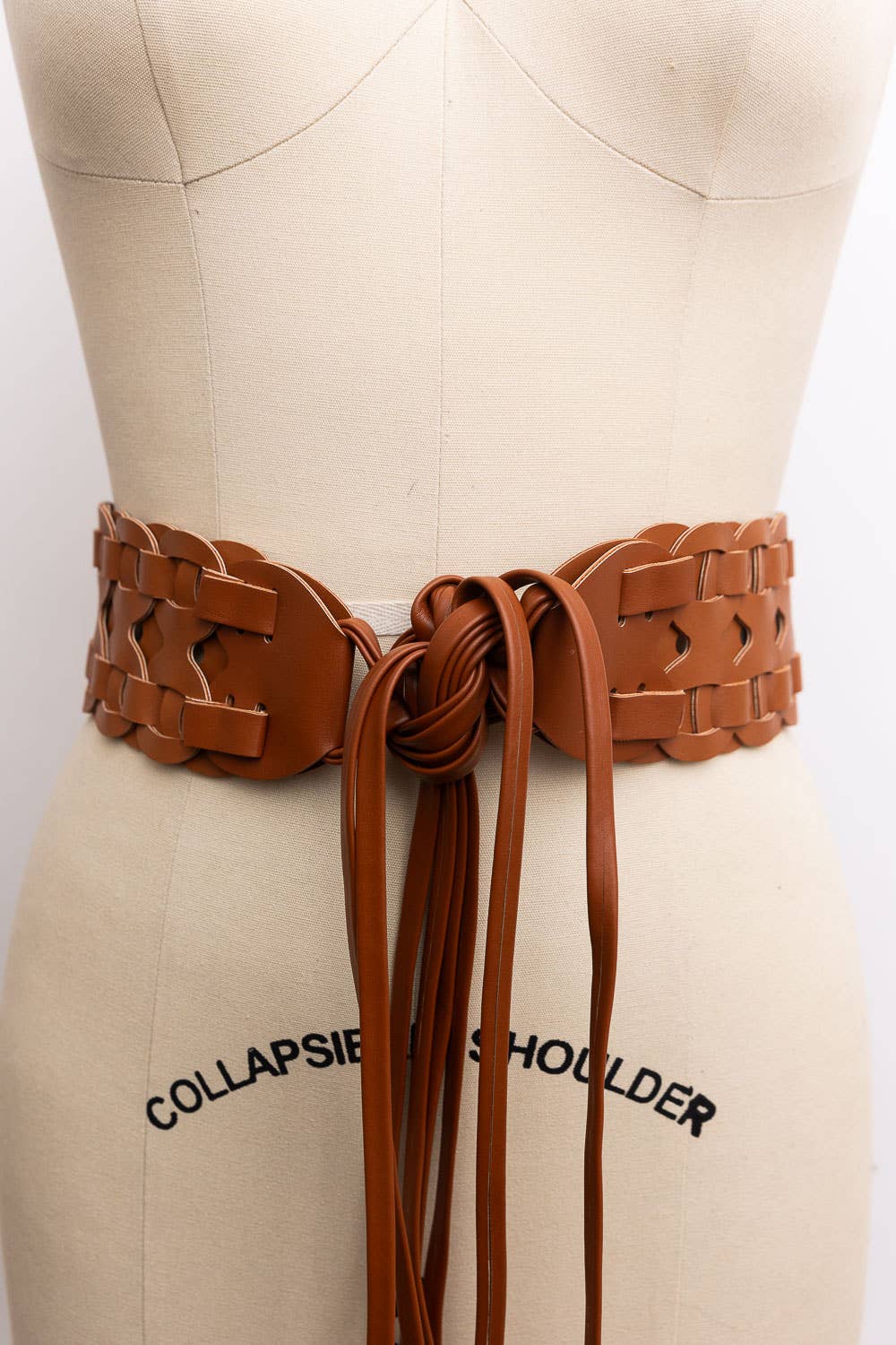 Wide Woven Vegan Leather Waist Tie Up Belt
