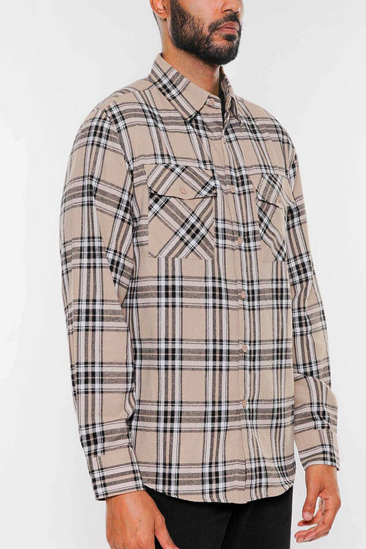 Plaid Checkered Flannel Shirt – Classic Button-Up with Chest Pockets