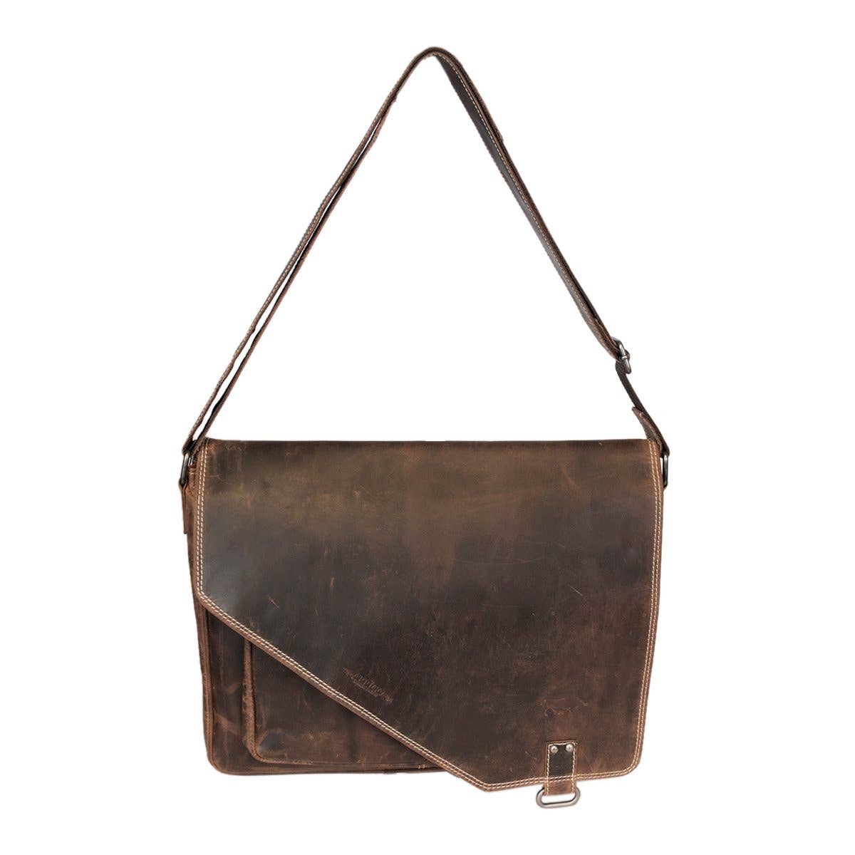 Buffalo Leather Laptop Bag – Spacious with Double Magnetic Flap Closure