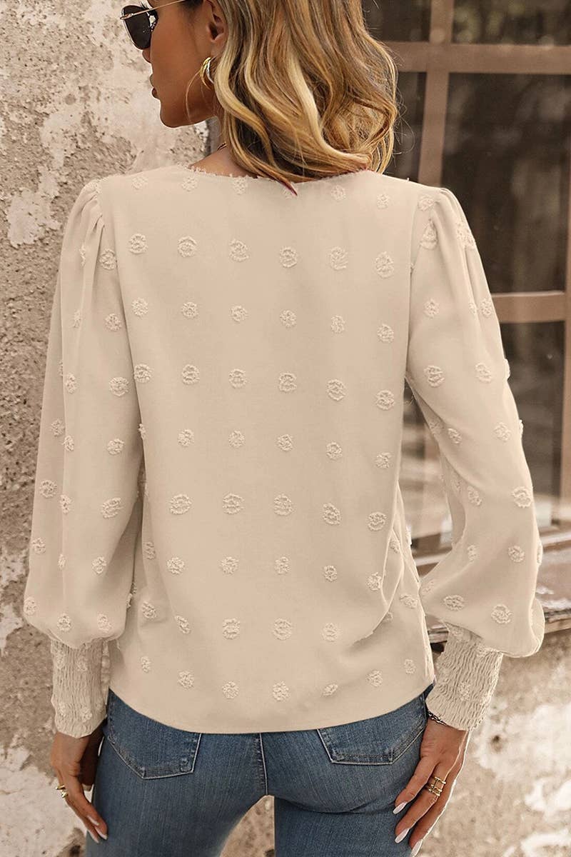 Women’s Floral Laced Swiss Dot Blouse with Embroidered Front Detail