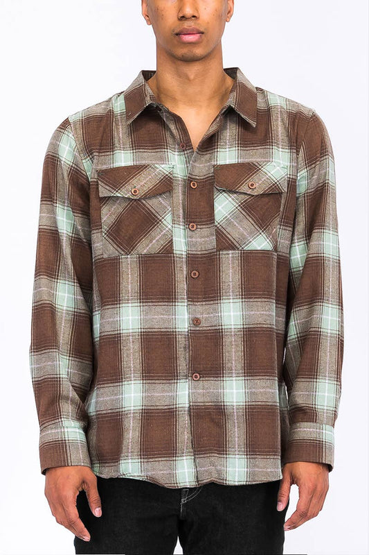 Plaid Checkered Flannel Shirt – Classic Button-Up with Chest Pockets